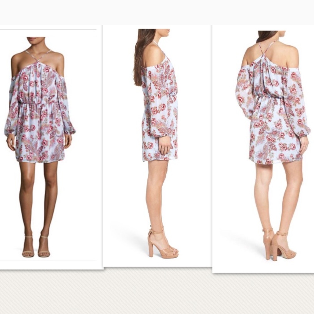 Wayf Floral Liberty Off Shoulder halter mini dress